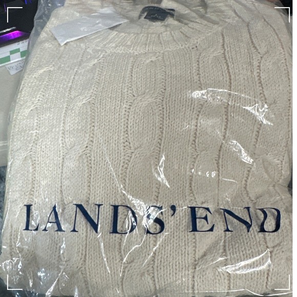 Lands' End Other - Lands End Mens Silk Cotton Cable Knit Crewneck Sweater Sail White Large L